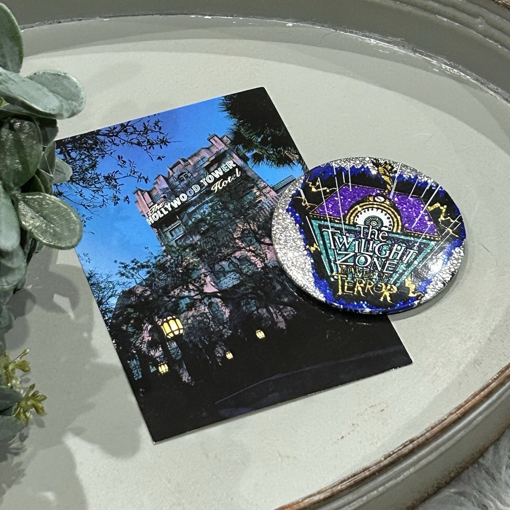 VTG Disney's The Twilight Zone Tower Of Terror Button Pinback & Post Card Bundle